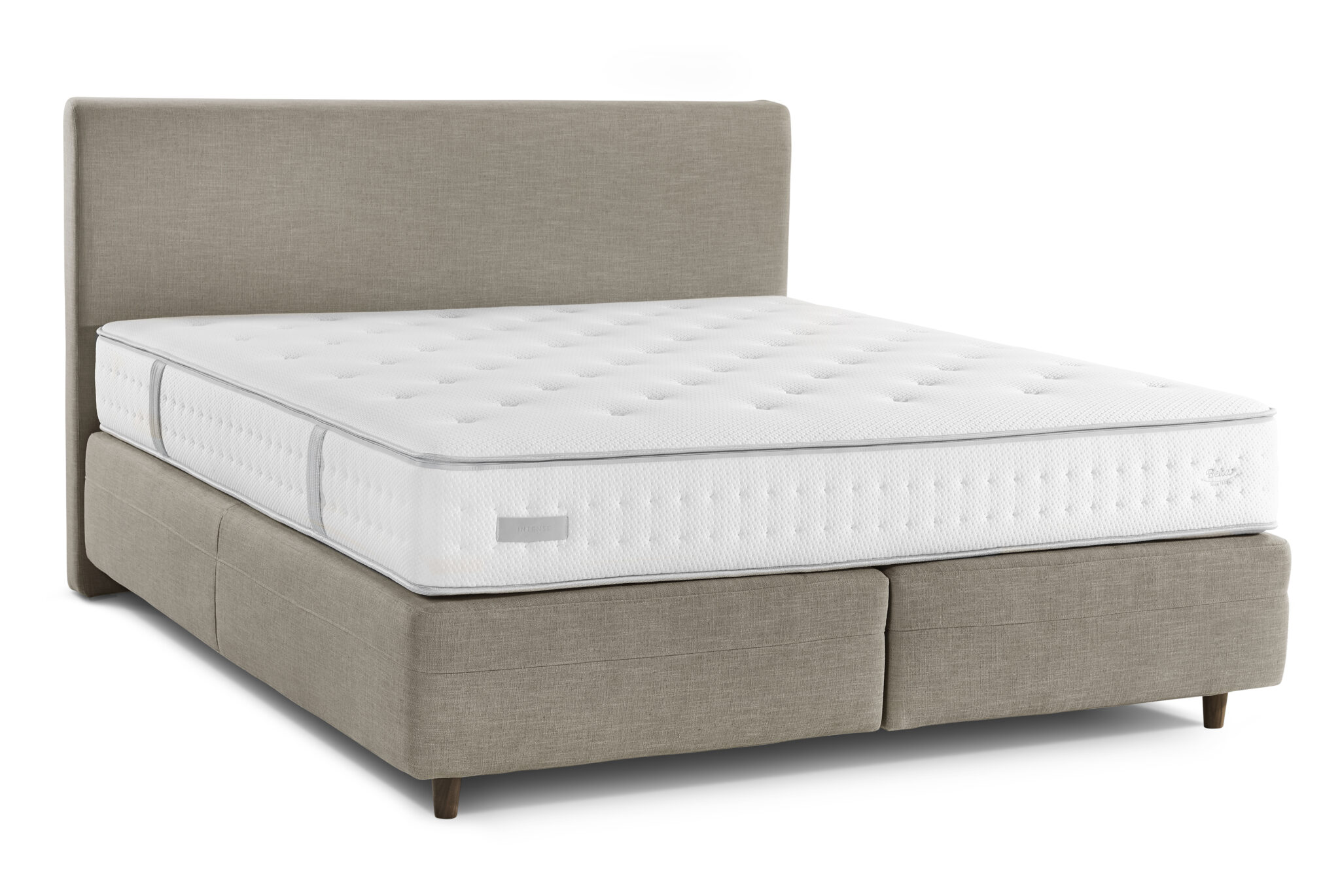 BOXSPRING BEKA CHOOSE SNOOZE 160x200 tissu brun avec tête de lit sur pied