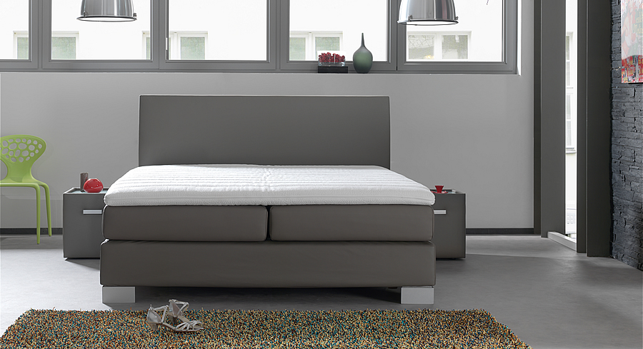 BOXSPRING VELDA VERSUS 3C FIXE simili cuir gris 2 personne king size