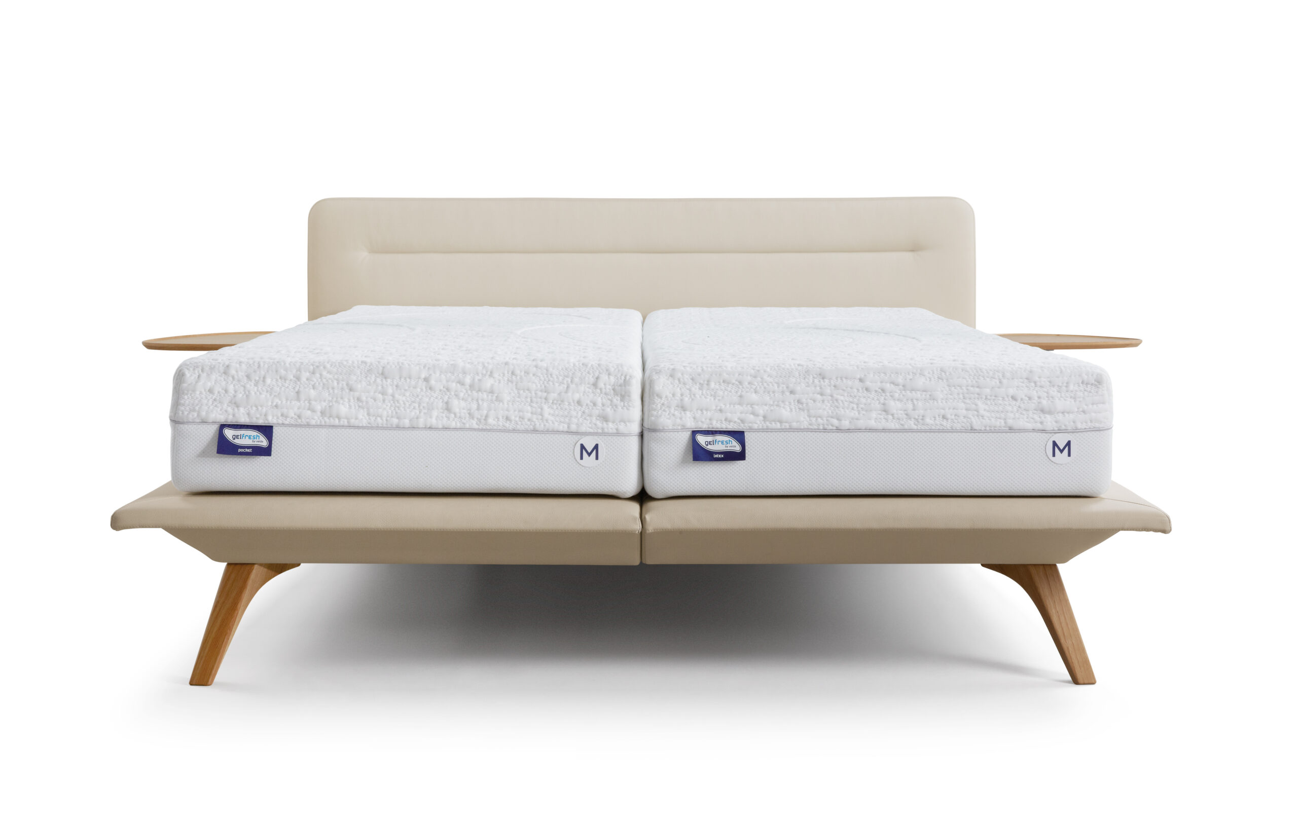 BOXSPRING VELDA FLY beige 2 personnes avec pied en bois