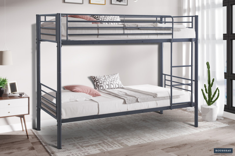 Lit superposé 'Sammy' 90x200 métal gris foncé dans une chambre
