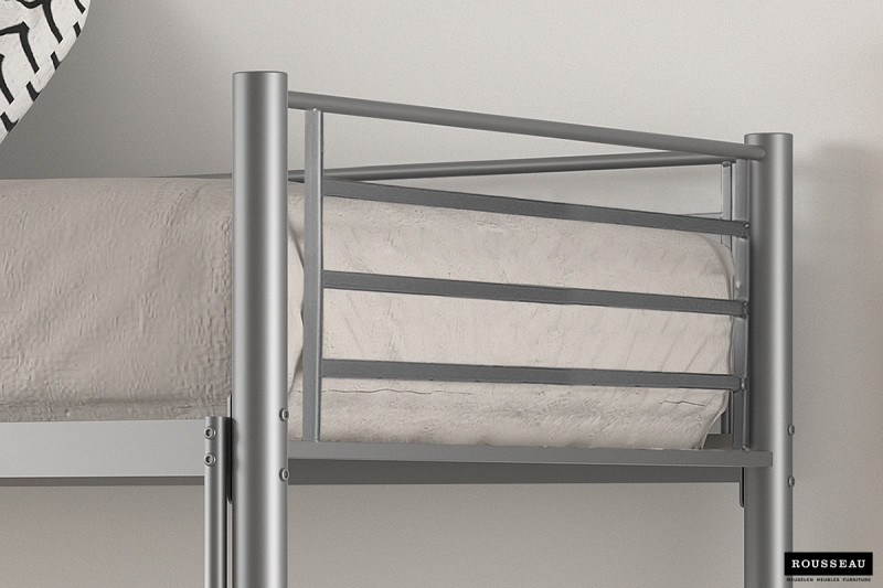 Lit superposé 'Sammy' 90x200 métal gris clair avec le lit supérieur et son matelas