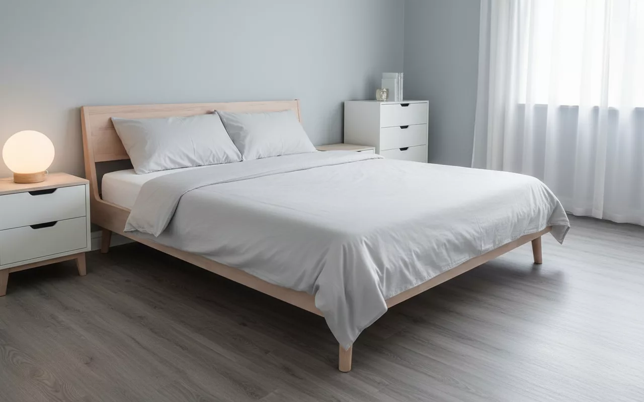 Cadre de lit Jehaes Roma 160x200 en bois dans une chambre avec des tables de nuit