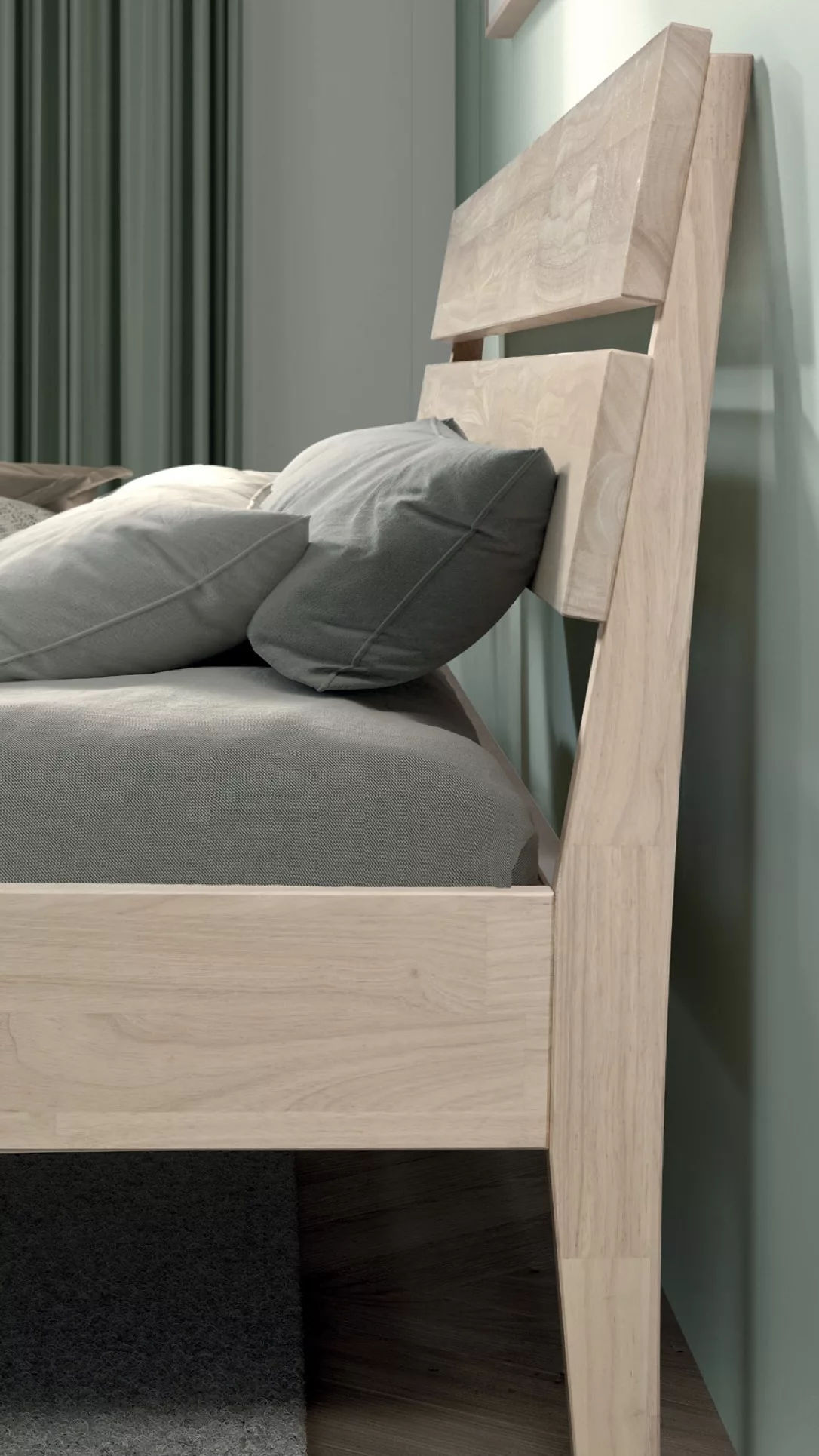 Tête de lit en bois Jooken Timber dans une chambre avec un oreiller de couleur verte